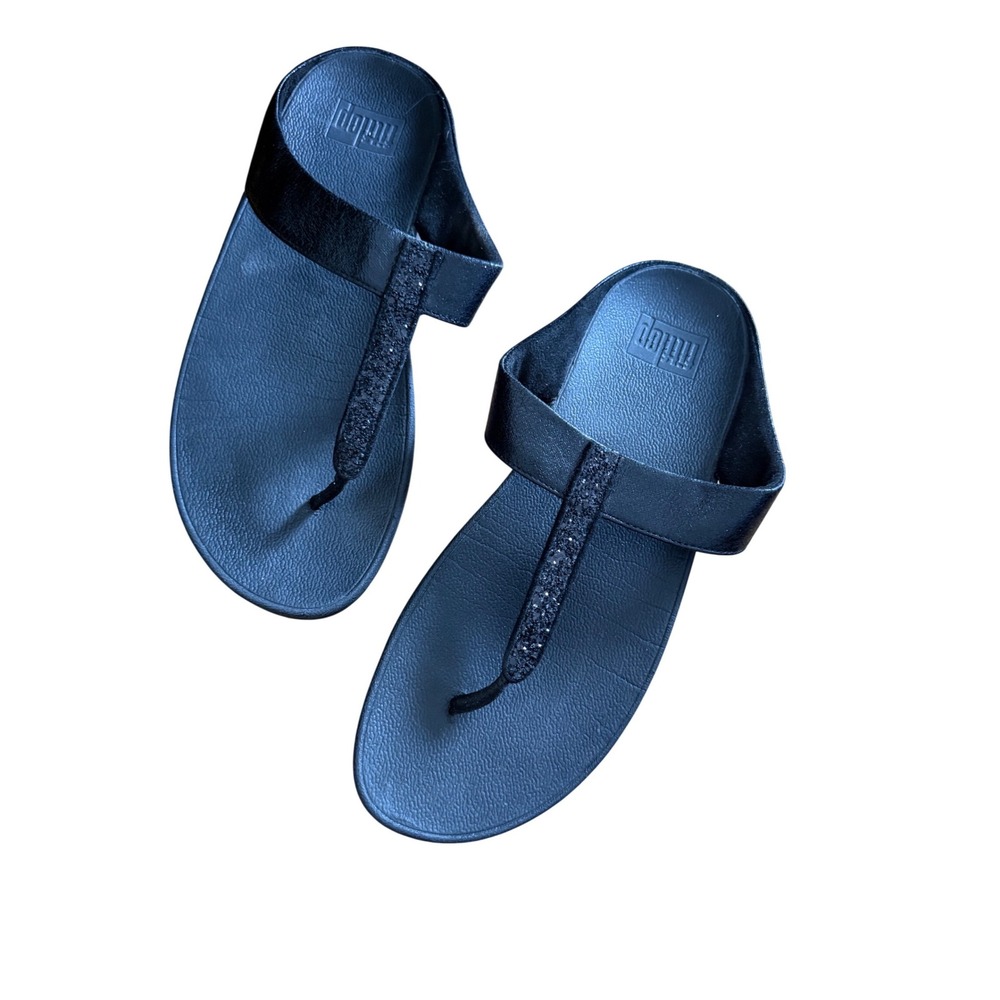 Fitflop Fino Glitzy Microfiber Toe-Post Wedge Sandals in‎ Black
